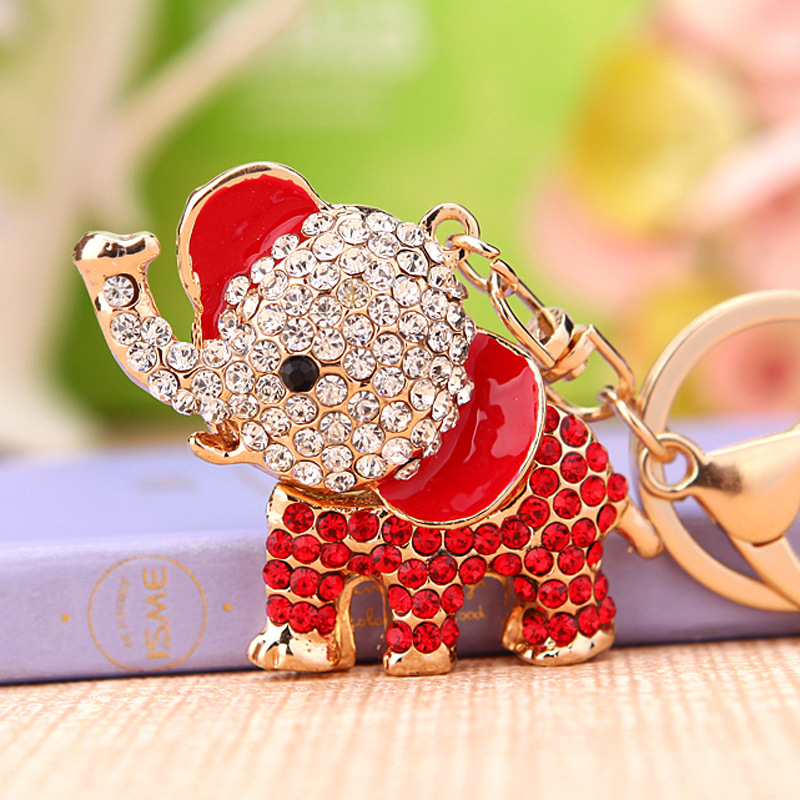 Crystal small elephant car keychain women’s bag pendant metal keychain ring small gift