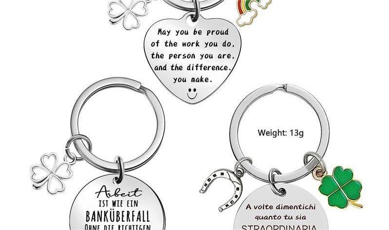 Inspirational good work stainless steel keychain lucky grass pendant gift for good friends colleagues