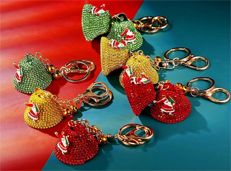 Crystal Christmas bell keychain women’s bag pendant metal keychain ring small gift