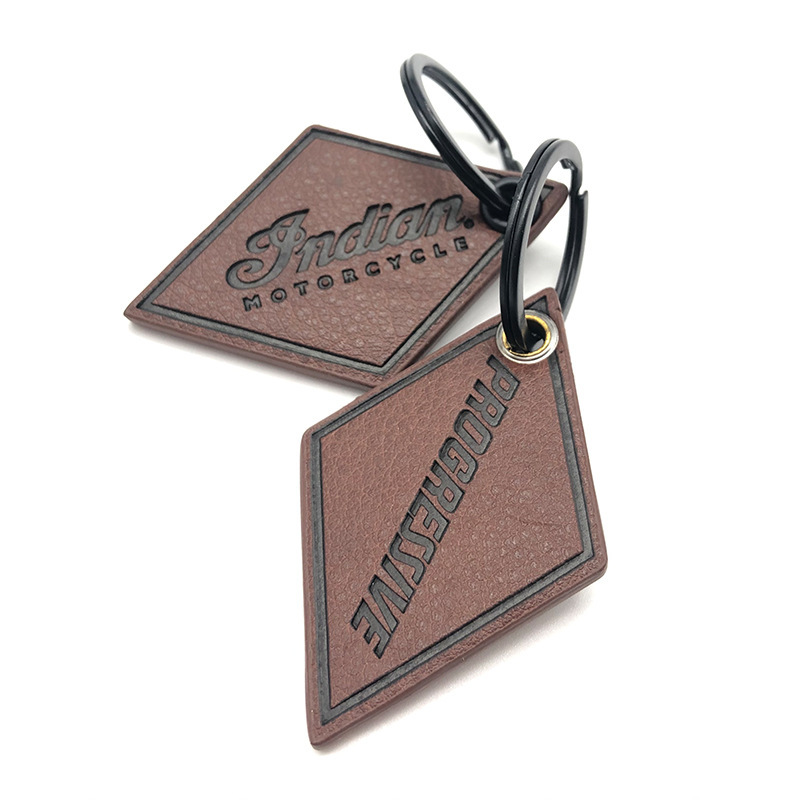 Rhombic leather key accessory pendant customized PU leather embossed car key chain tag barrel about leather pendant