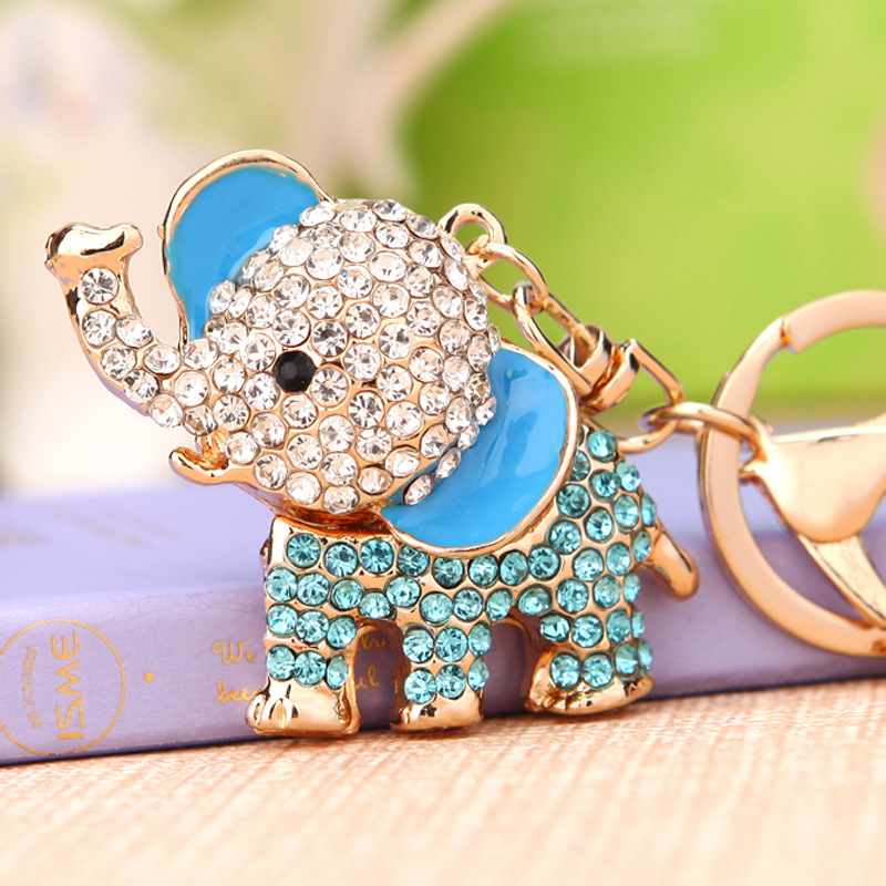 Crystal small elephant car keychain women’s bag pendant metal keychain ring small gift