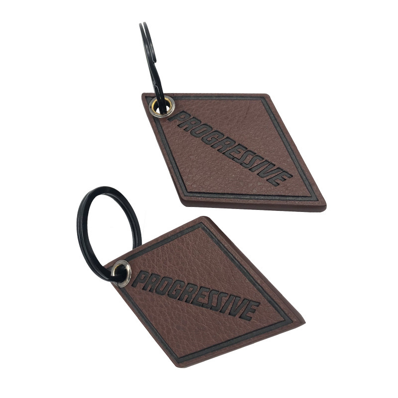 Rhombic leather key accessory pendant customized PU leather embossed car key chain tag barrel about leather pendant