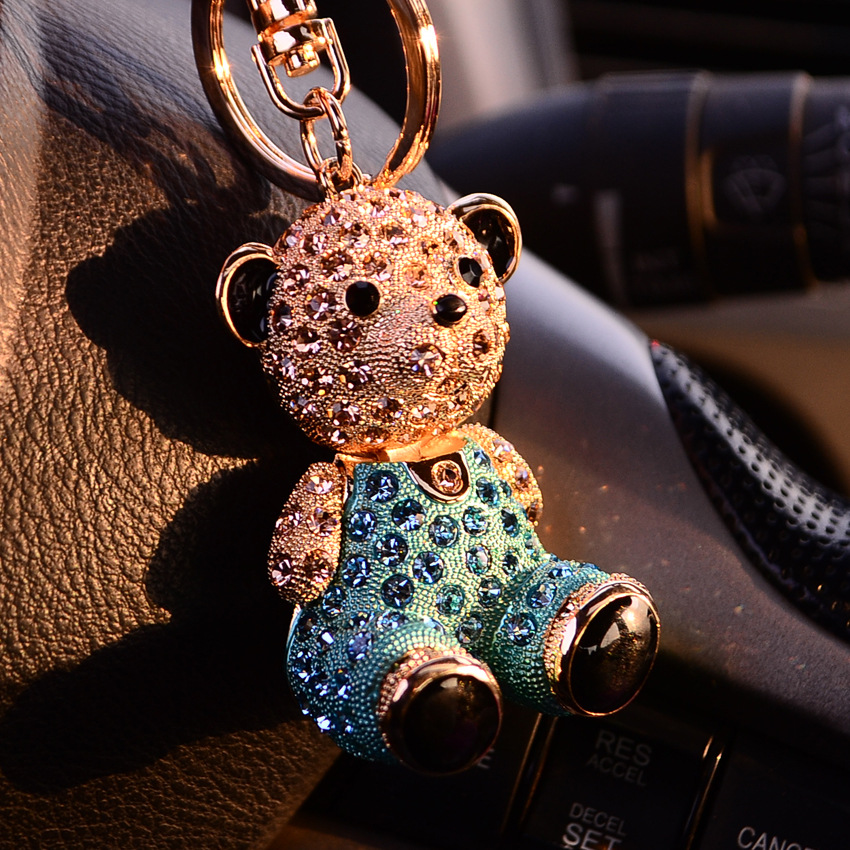  Crystal teddy bear keychain women’s bag pendant metal keychain ring small gift