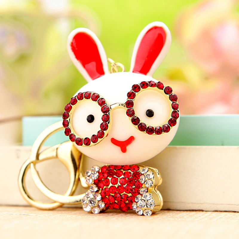 Crystal rabbit keychain women’s bag pendant metal keychain ring small gift