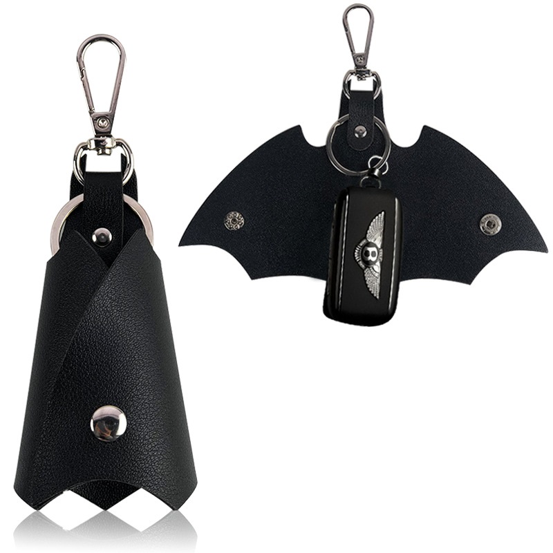 Bat Multi-color adjustable LOGO car key chain wholesale PU leather with iron ring pendant key bag