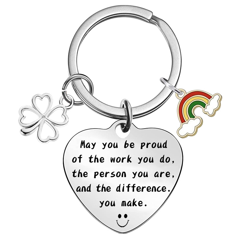 Inspirational good work stainless steel keychain lucky grass pendant gift for good friends colleagues