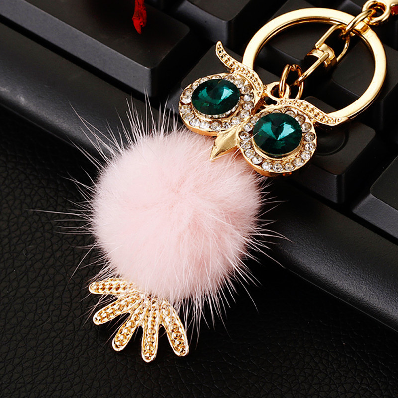 Crystal owl keychain women’s bag pendant metal keychain ring small gift
