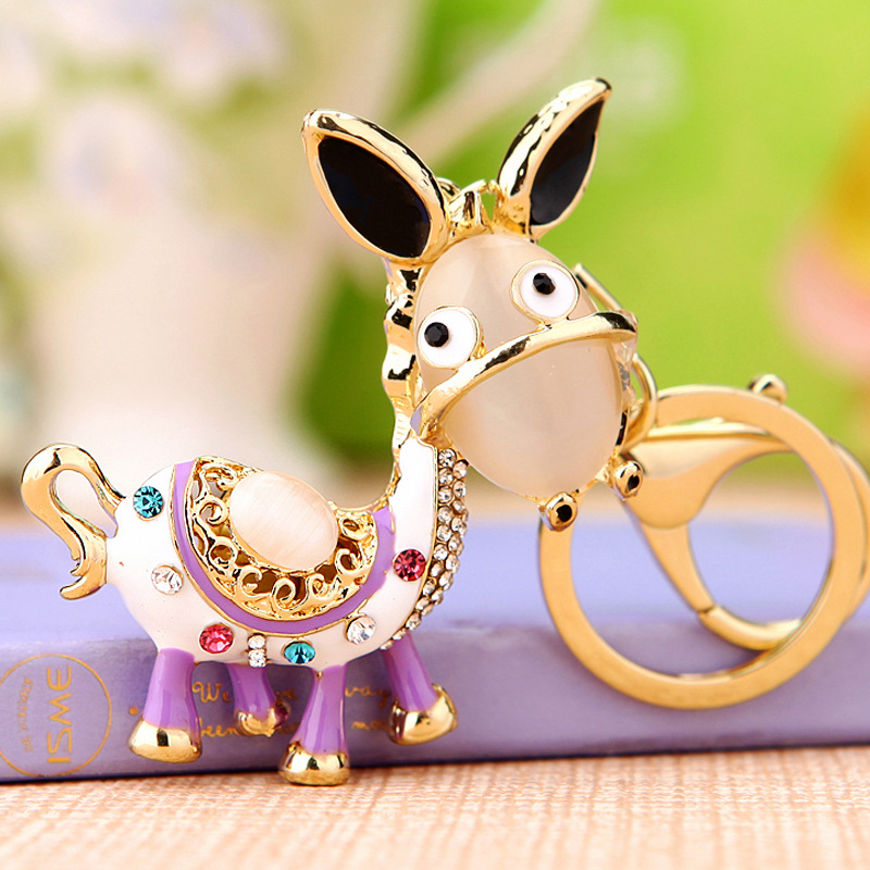 Crystal donkey keychain women’s bag pendant metal keychain ring small gift