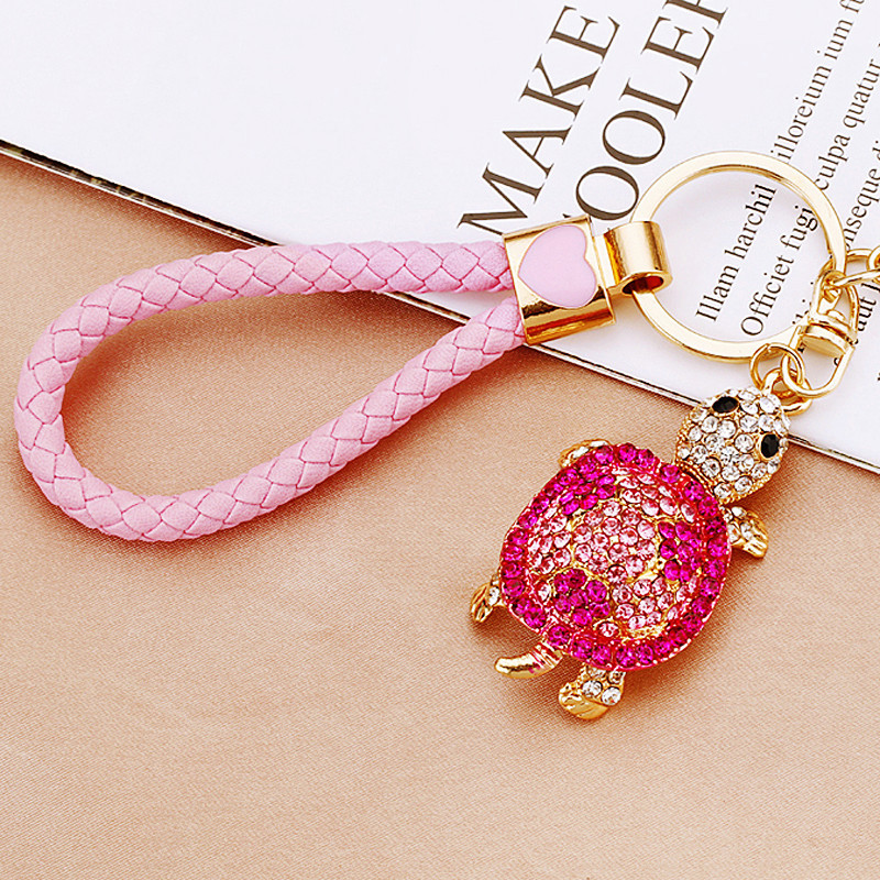 Crystal tortoise keychain women’s bag pendant metal keychain ring small gift